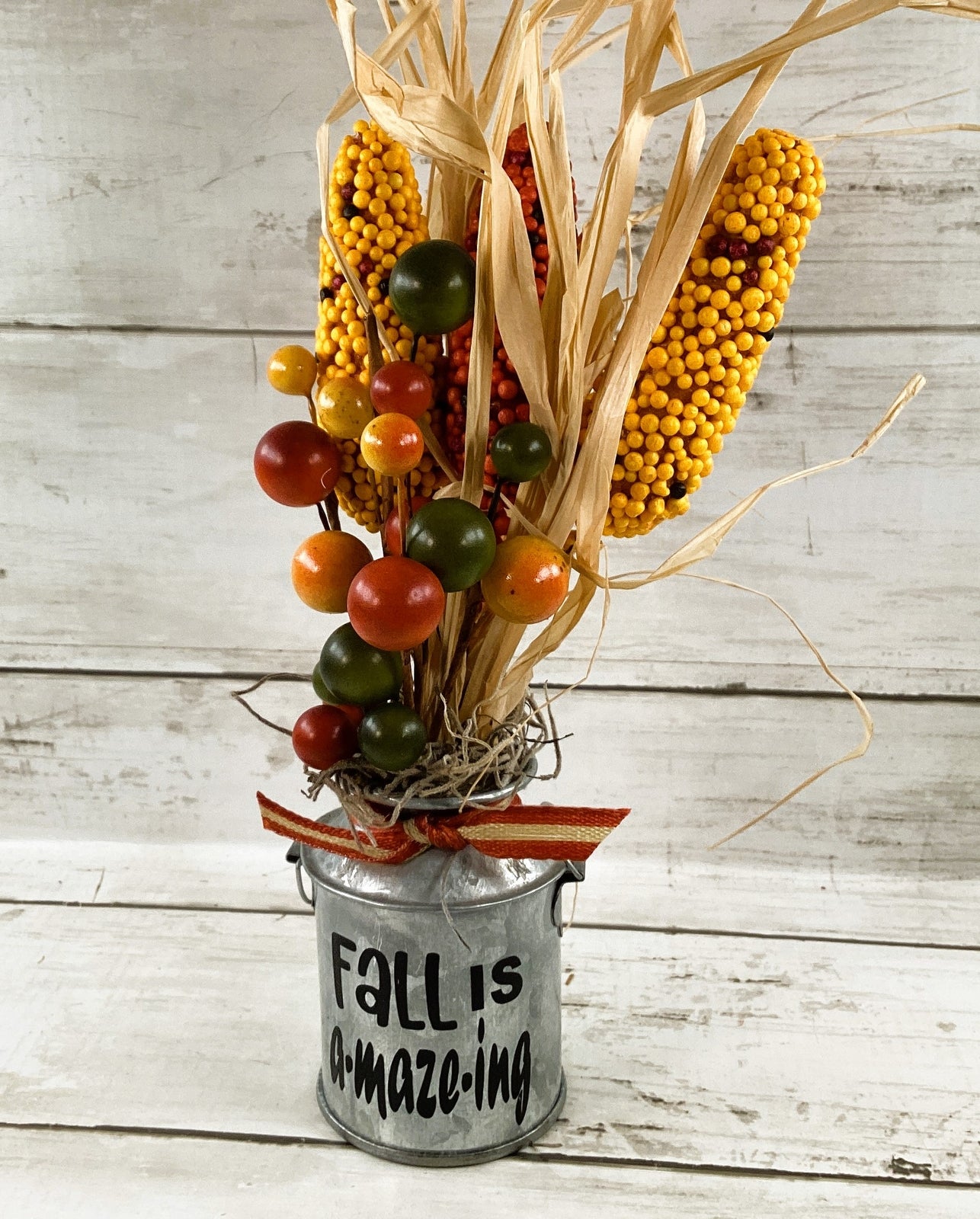 AGD Fall Decor -  Fall Is Amazing Corn Galvanized Metal Floral Milk Can