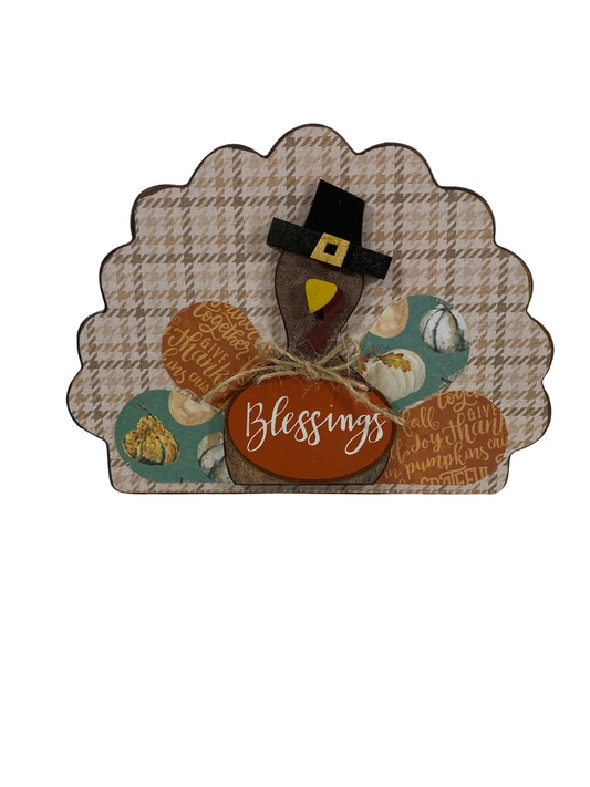 AGD Fall Decor - Reversible Blessings Chunky Wood Turkey Sign