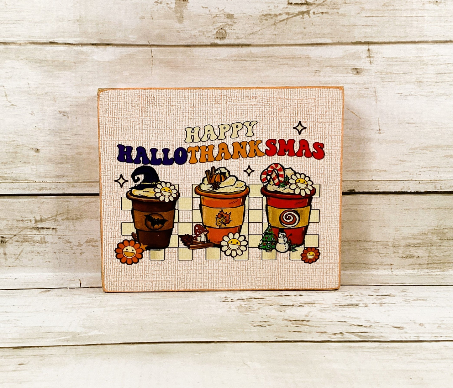 AGD Fall Decor - Latte Coffee Happy Hallothankmas Seasonal Box Sign