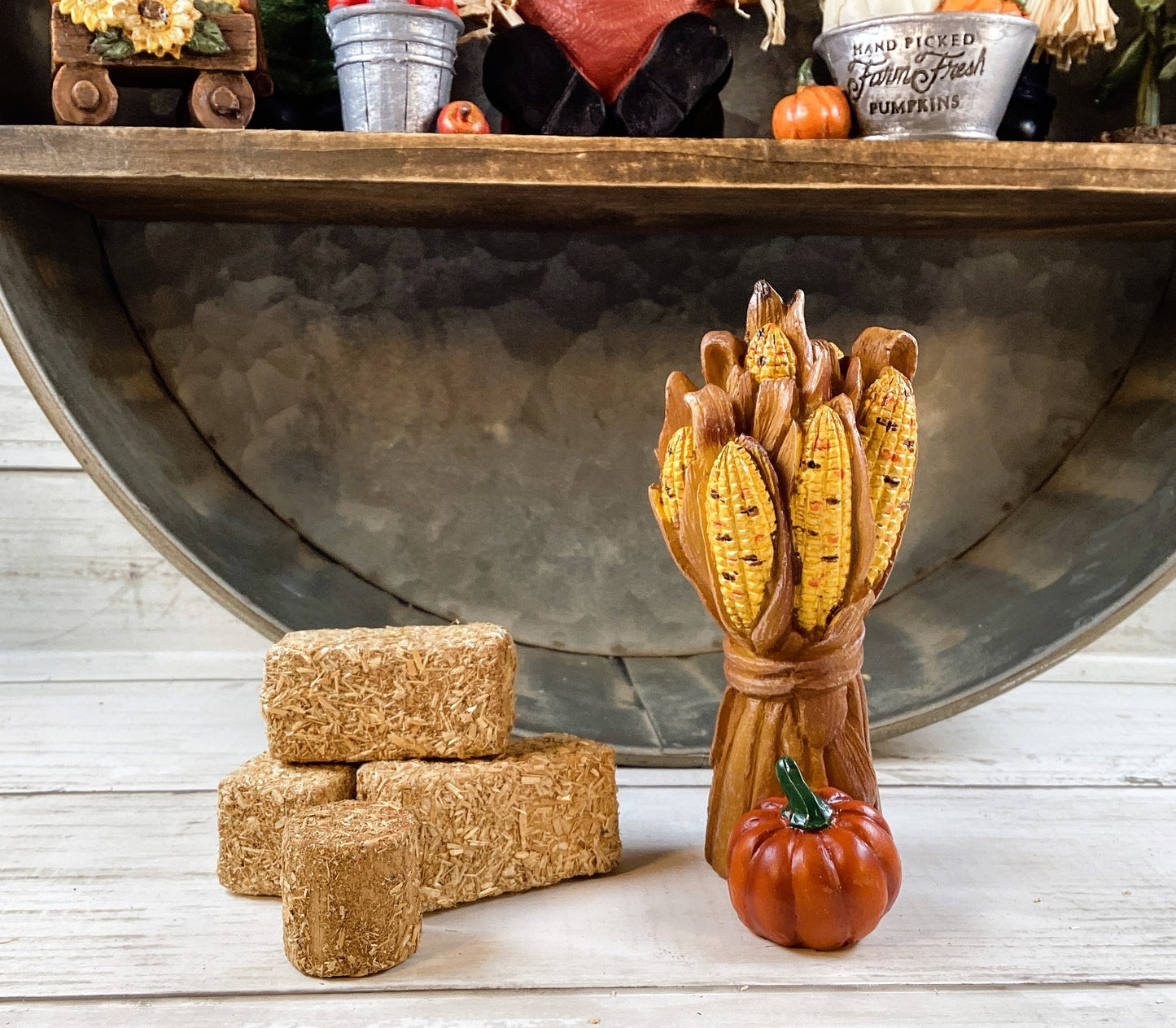 AGD Fall Decor - Resin Scarecrows Village Scene Metal Wall Shelf