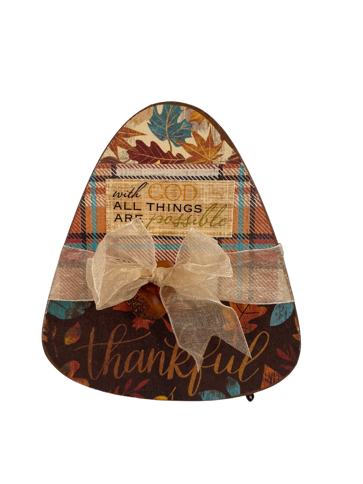 AGD Fall Decor - Refuge With God Things Possible Turkey Candy Corn 2pc Set