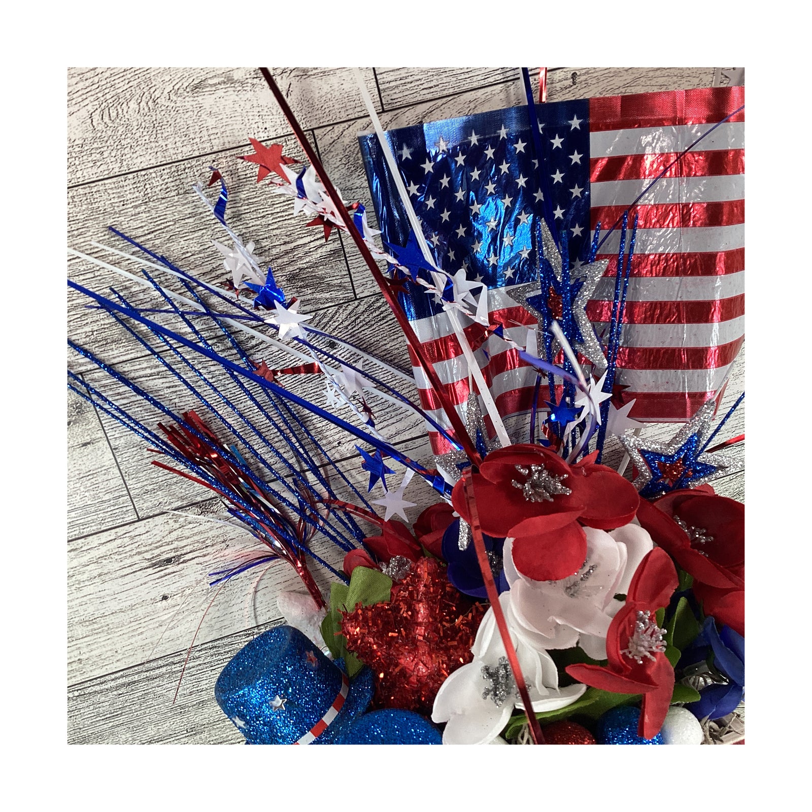 AGD Patriotic Decor - American Flag Floral Wood Crate Floral Display