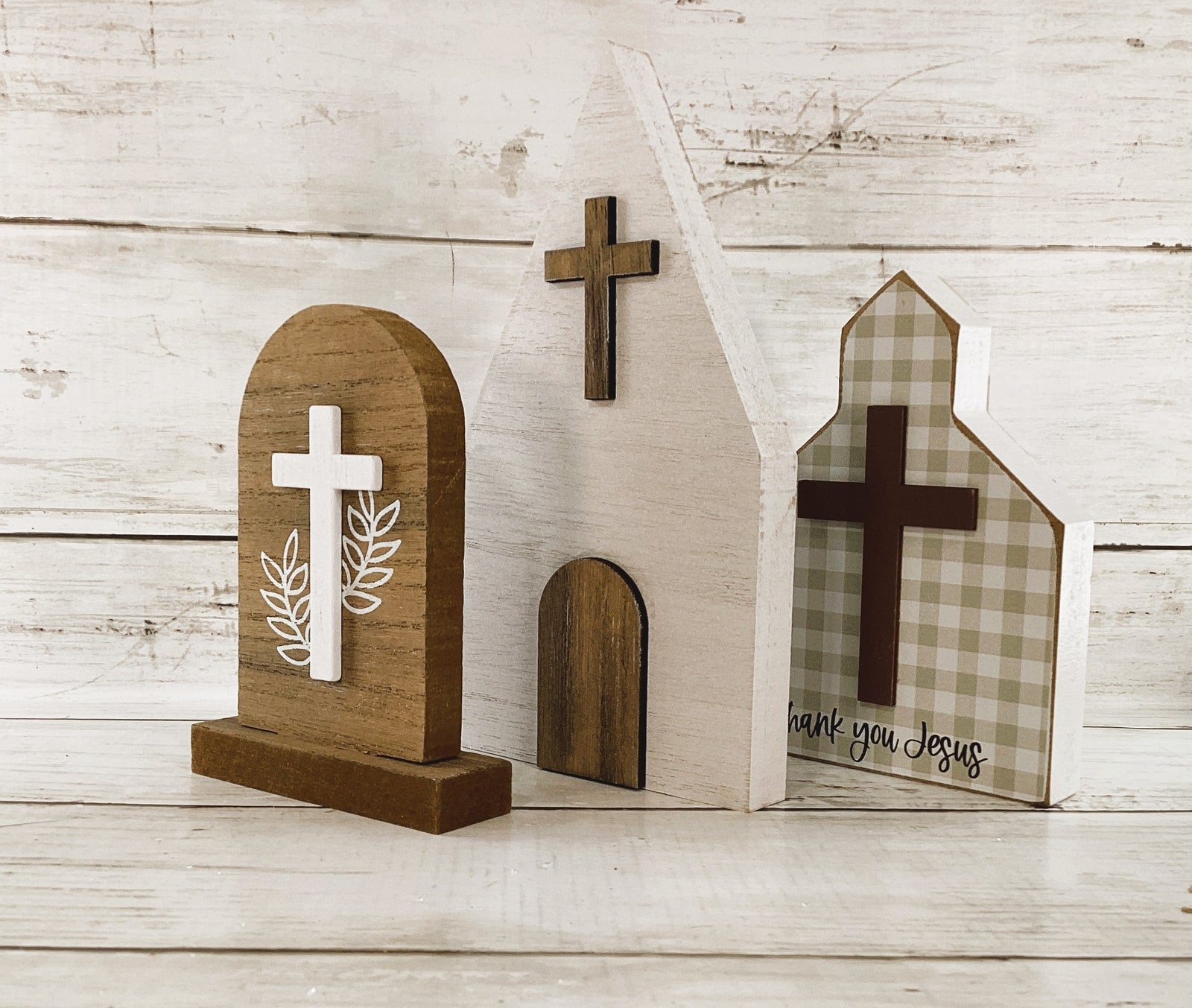 Easter Decor - Resurrection Scene Jesus Lamb Church 3pc Set