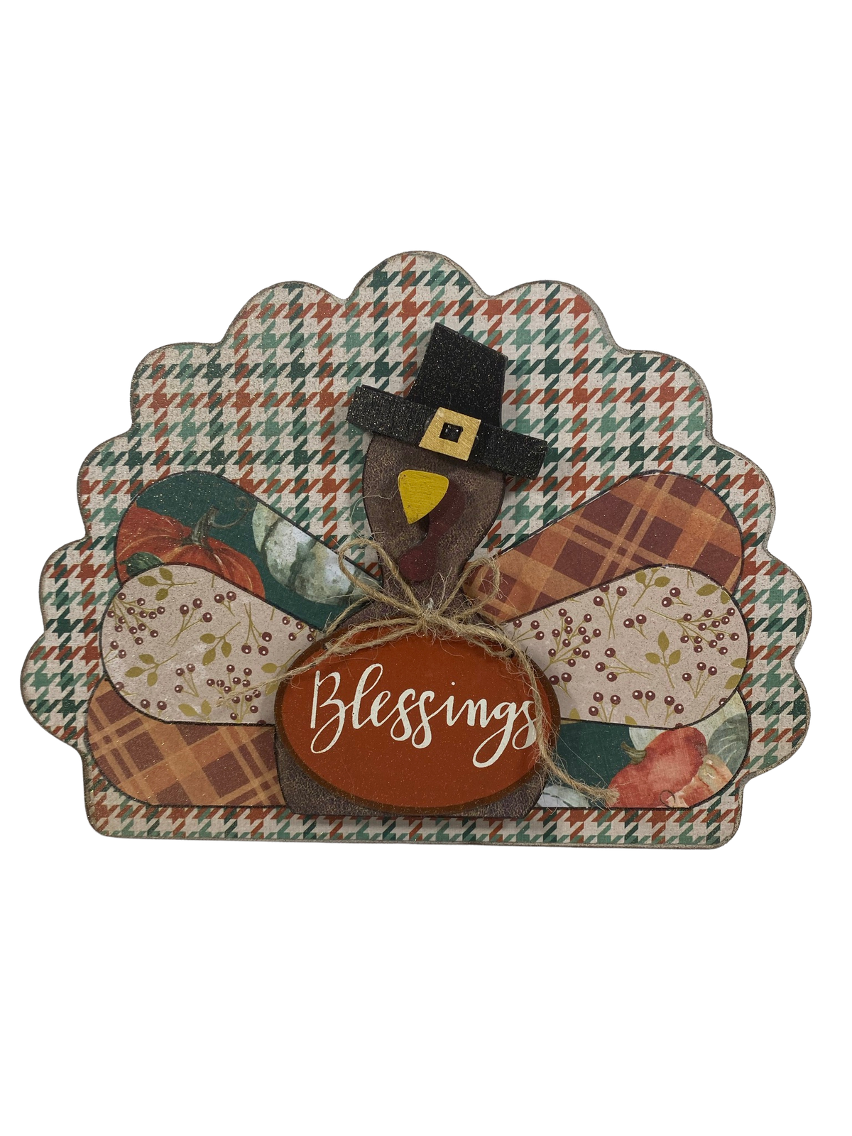 AGD Fall Decor - Reversible Blessings Chunky Wood Turkey Sign