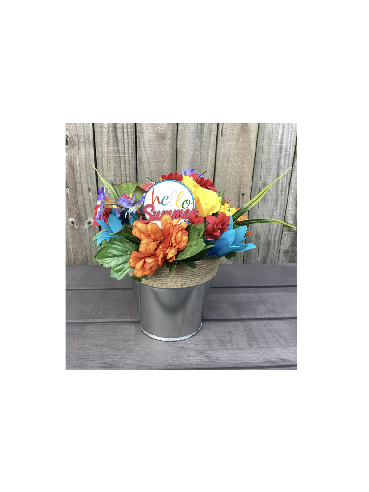 AGD Summer Decor - Hello Summer Galvanized Floral Display