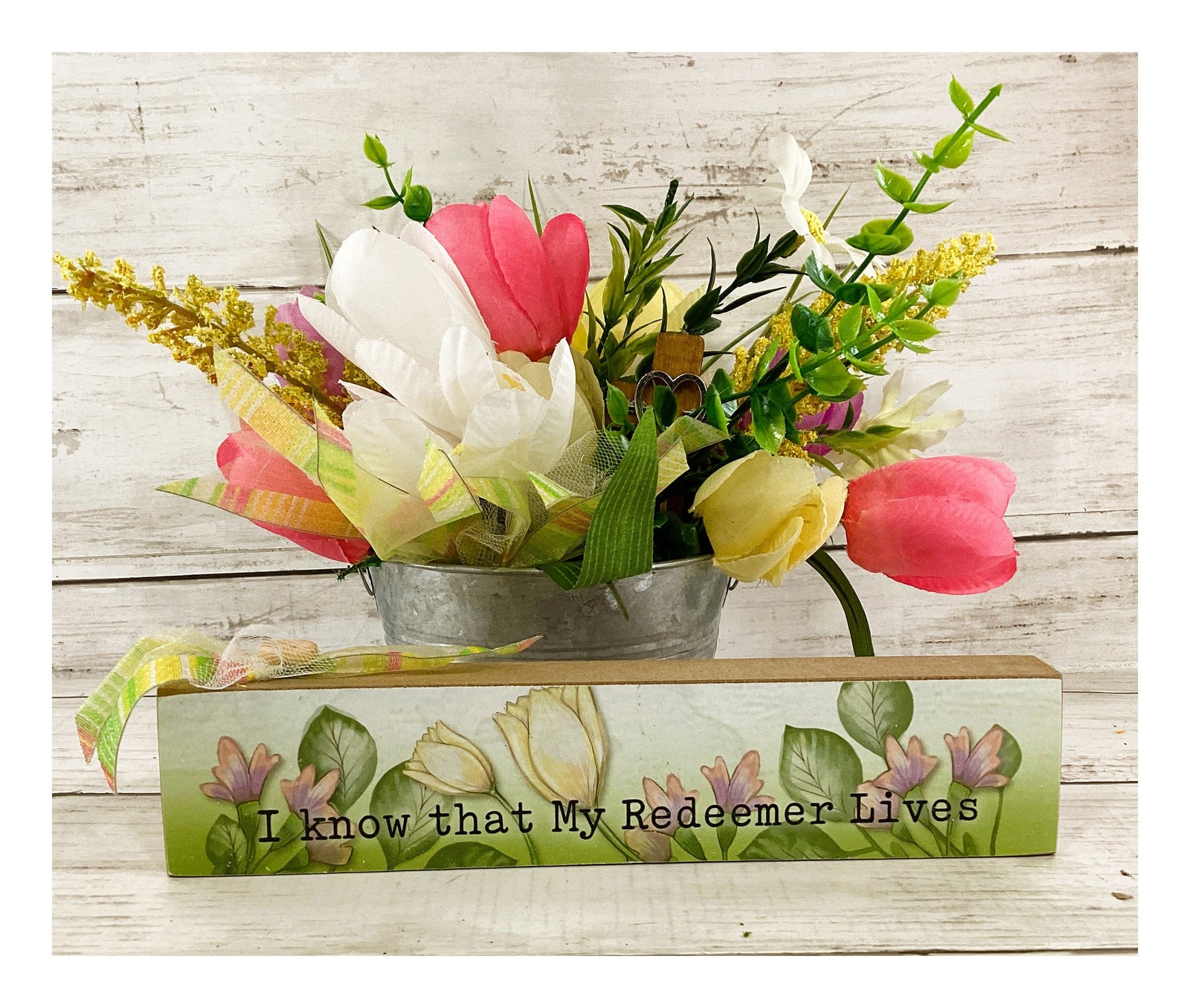 AGD Easter Spring Decor - Redeemer Lives Tulip Flowers SMALL Floral Display