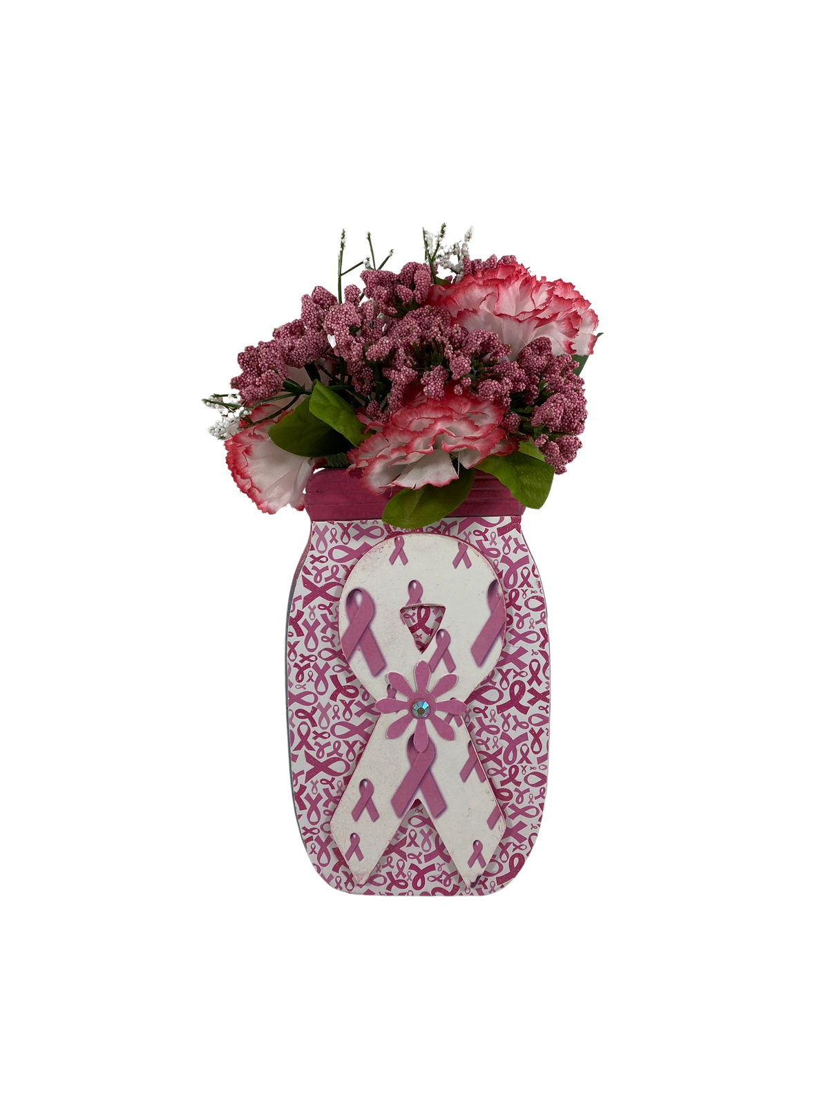 AGD Cancer Support Decor - Pink White Floral Mason Jar Display