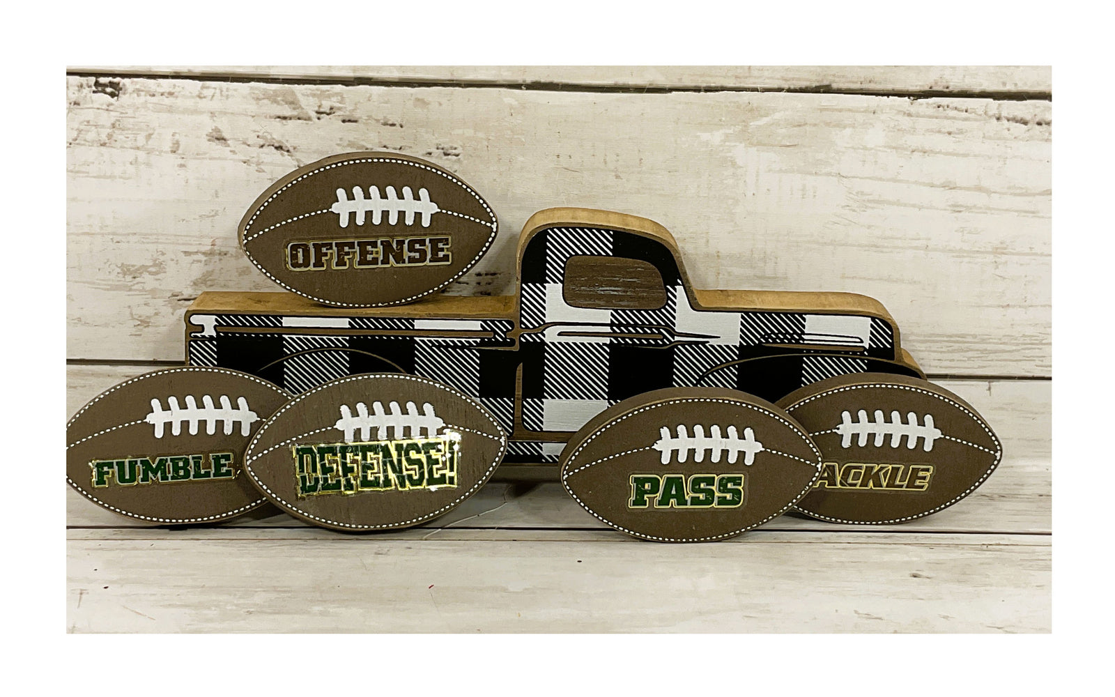 AGD Fall Decor - Chunky Wood Truck Football Theme Tier Tray Decor