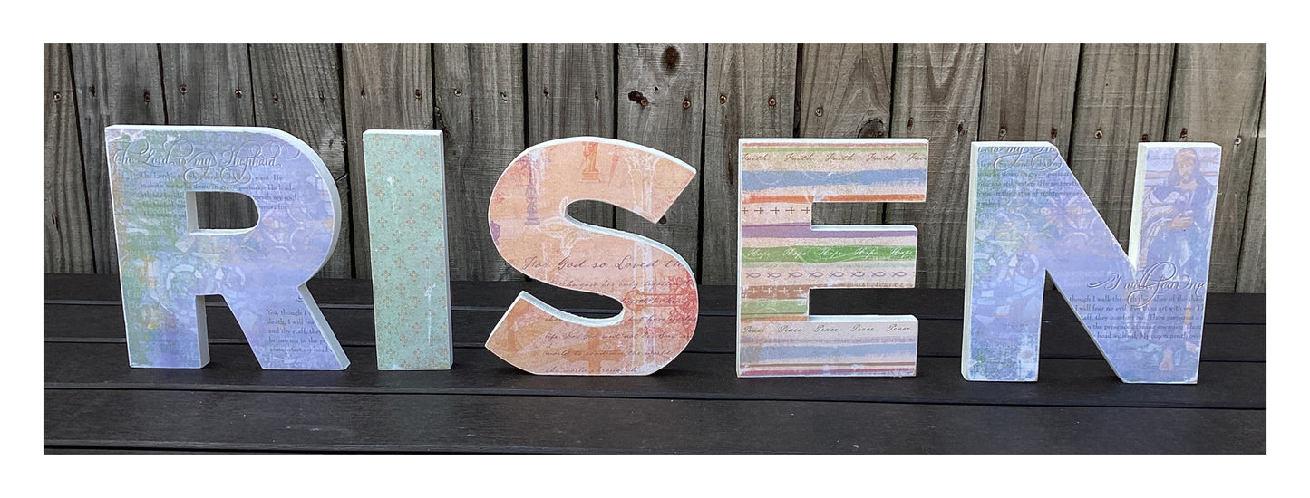 AGD Easter Decor - Primitive Wood RISEN Letter Word Tabletop Display