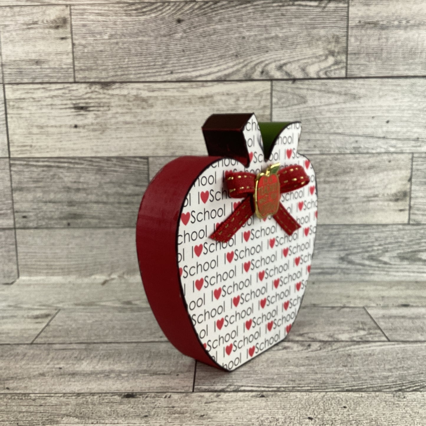 AGD Teacher Gift Decor - Love School Chunky Wood Apple Sitter