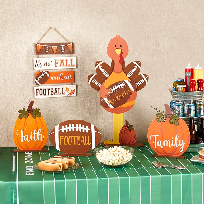 LC Fall Decor - Wood Tabletop Brown Football 12inch