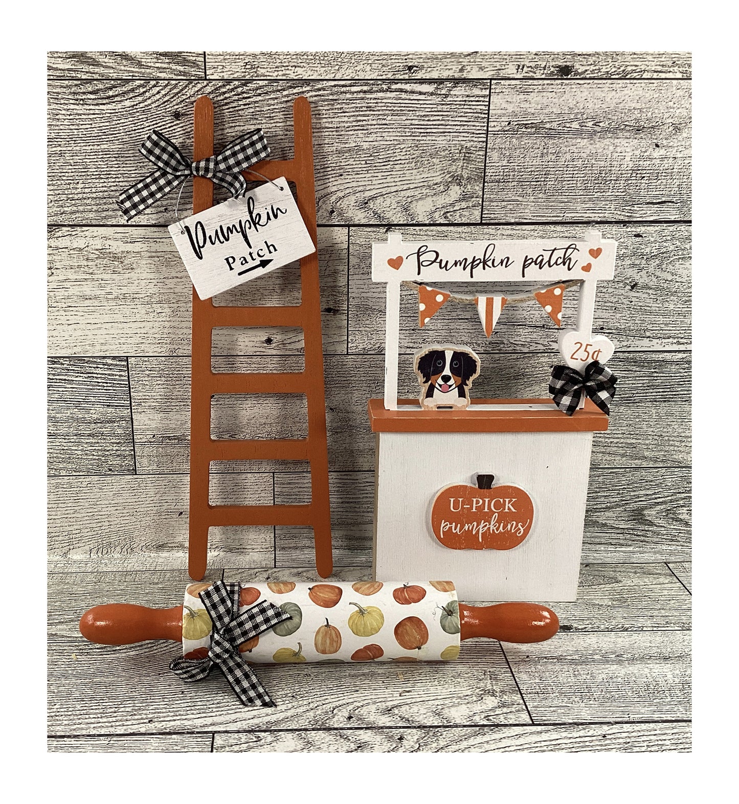 AGD Fall Decor - Pumpkin Metal Truck Rolling Pin Booth Ladder Tier Tray