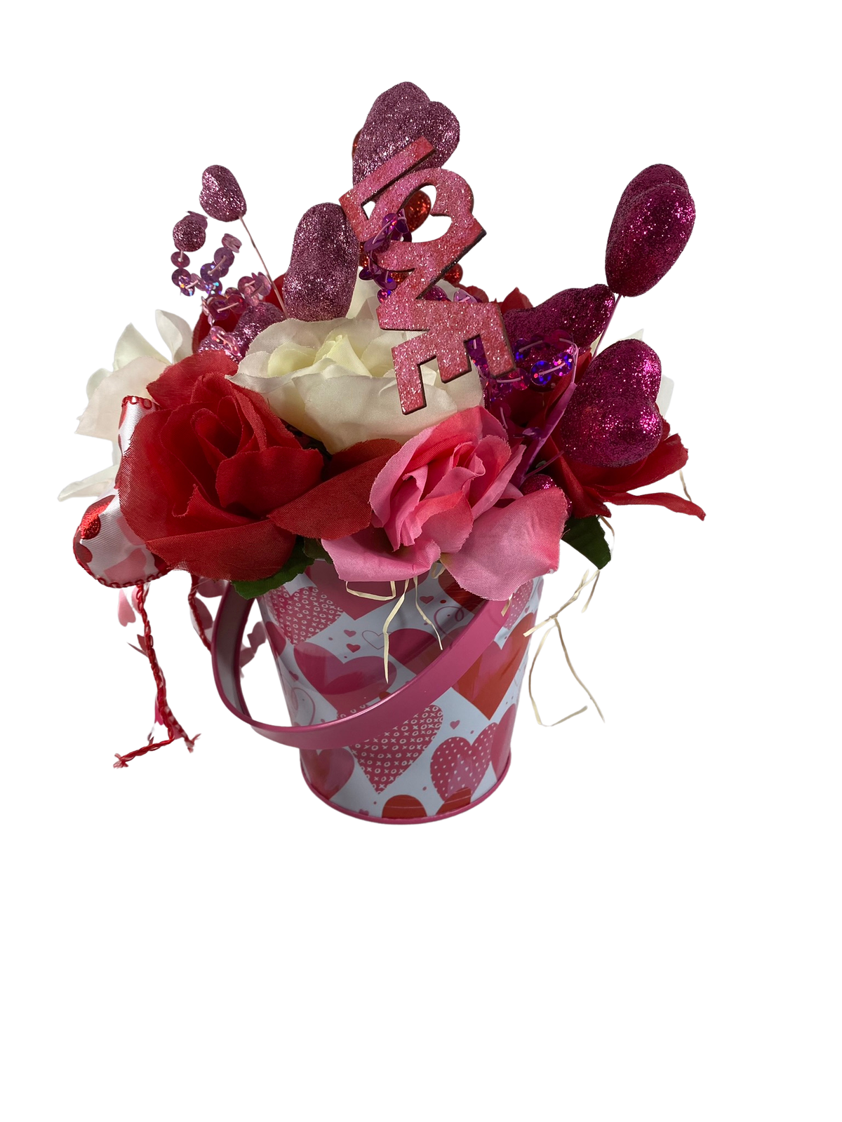 AGD Valentines Decor  – Pink Red White Roses Floral  Small Centerpiece