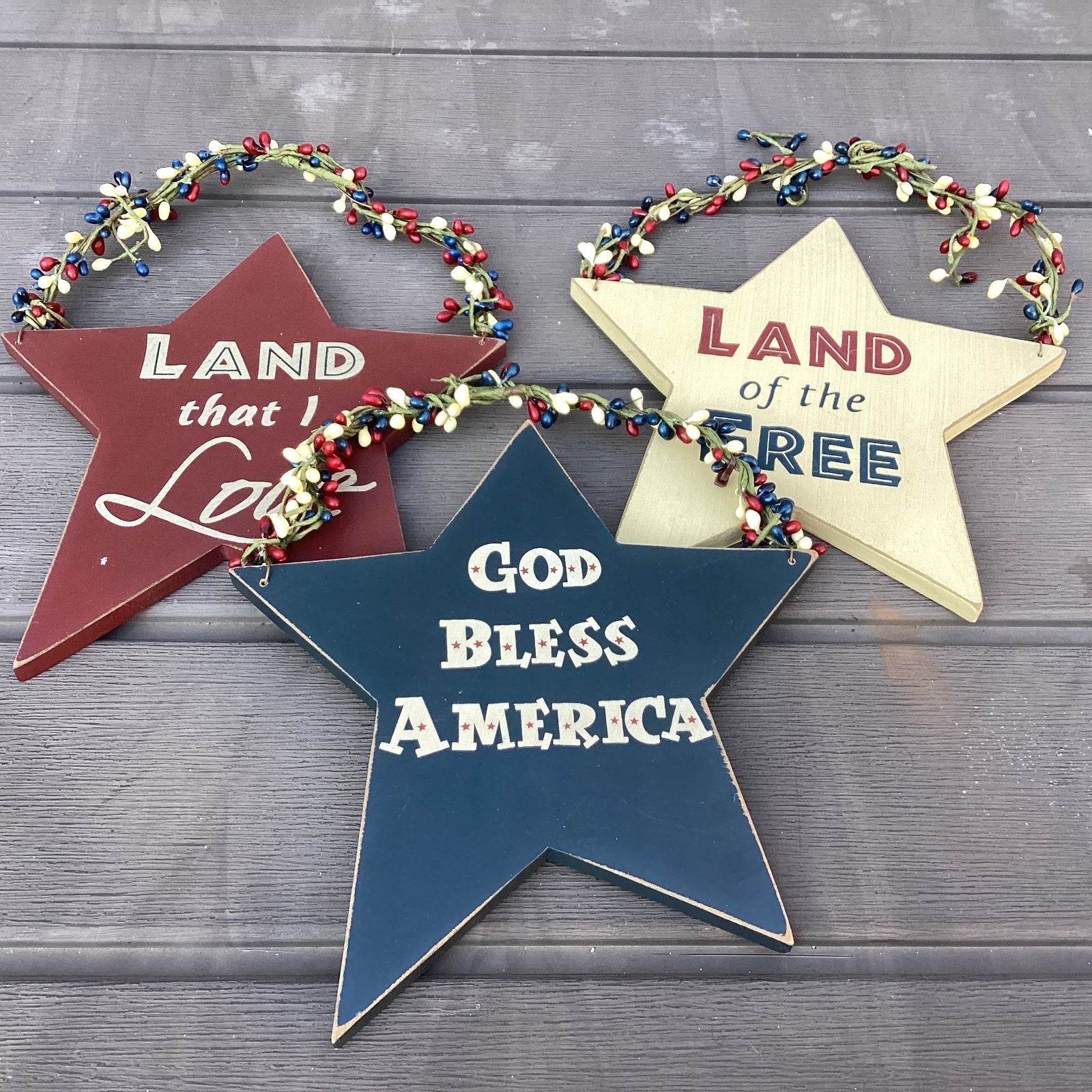 OWI Patriotic July 4th Decor - Large Prim Farmhouse Ornament Stars 3pc Set