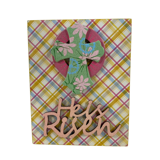 AGD Easter Decor - He Is Risen Cross Reversible Block Sign