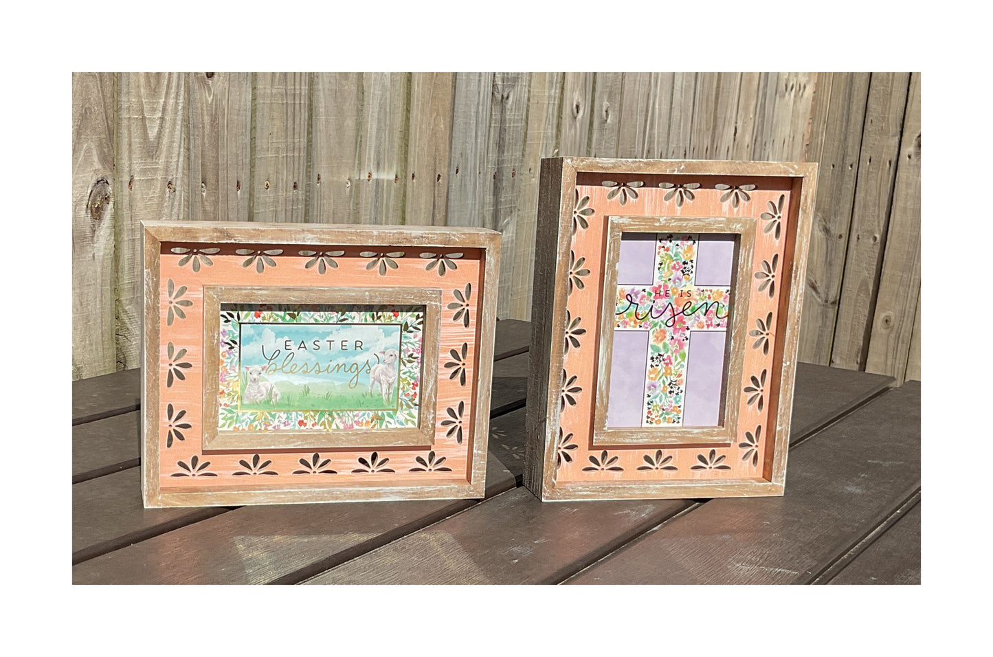 AGD Easter Decor - Risen Cross Daisy Flower Cut-Out Box Sign 2pc Set