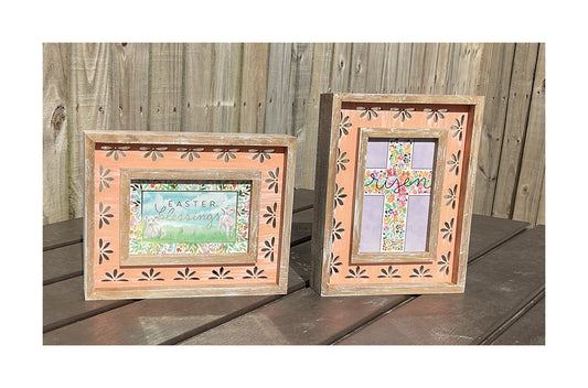 AGD Easter Decor - Risen Cross Daisy Flower Cut-Out Box Sign 2pc Set