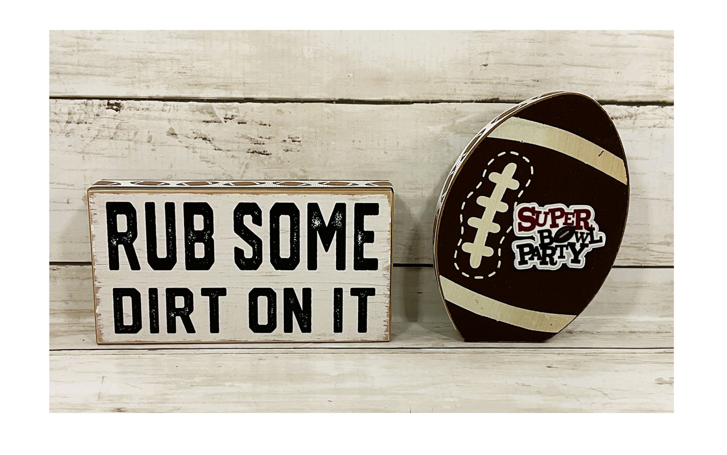 AGD Fall Decor - Chunky Wood Football Superbowl Theme Decor 2pc