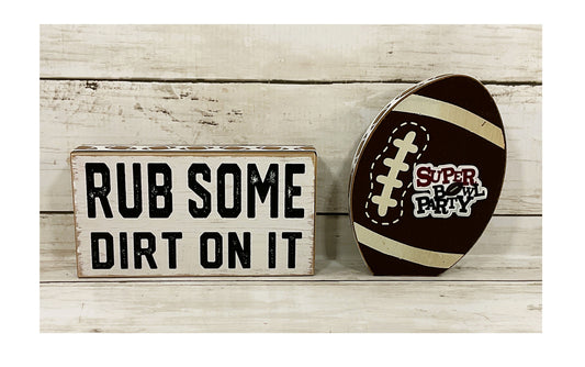 AGD Fall Decor - Chunky Wood Football Superbowl Theme Decor 2pc