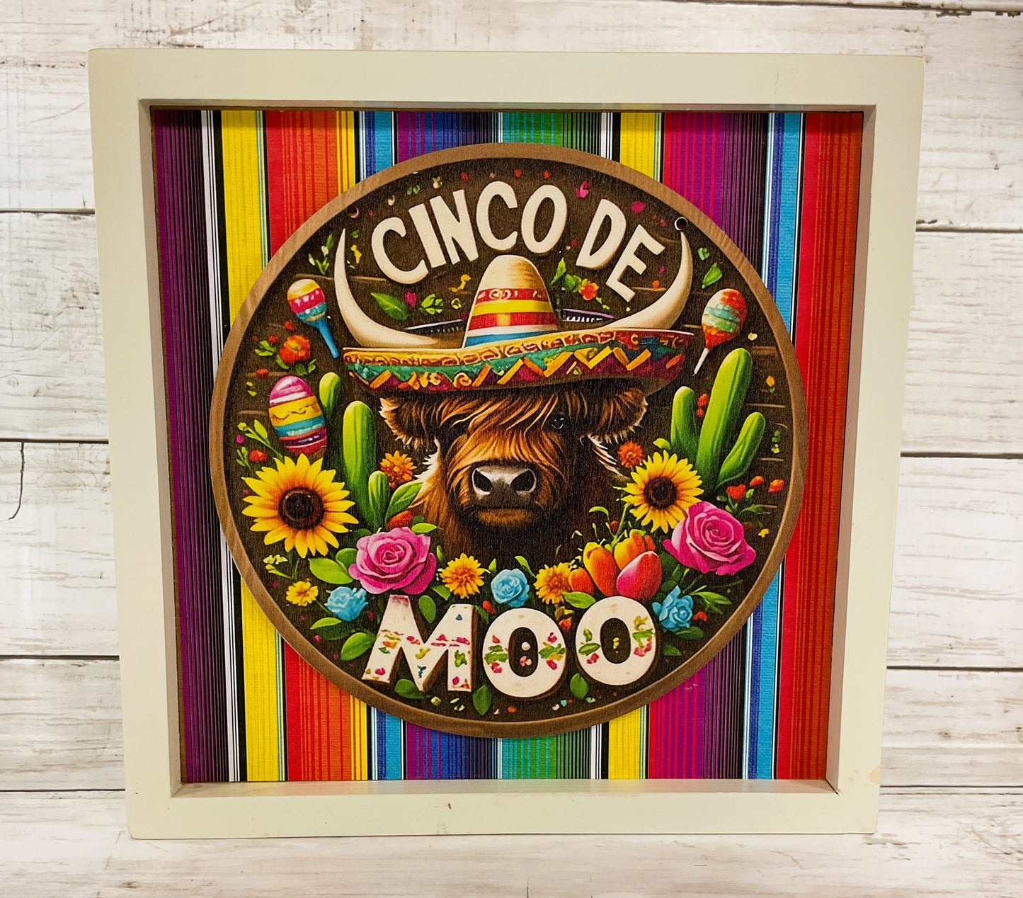 AGD Cinco De Mayo Decor - Sombrero Highland Cow Box Sign