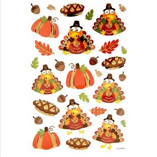 HL Fall Craft Supplies - Gold Foil Turkey Thanksgiving Stickers 2 PK