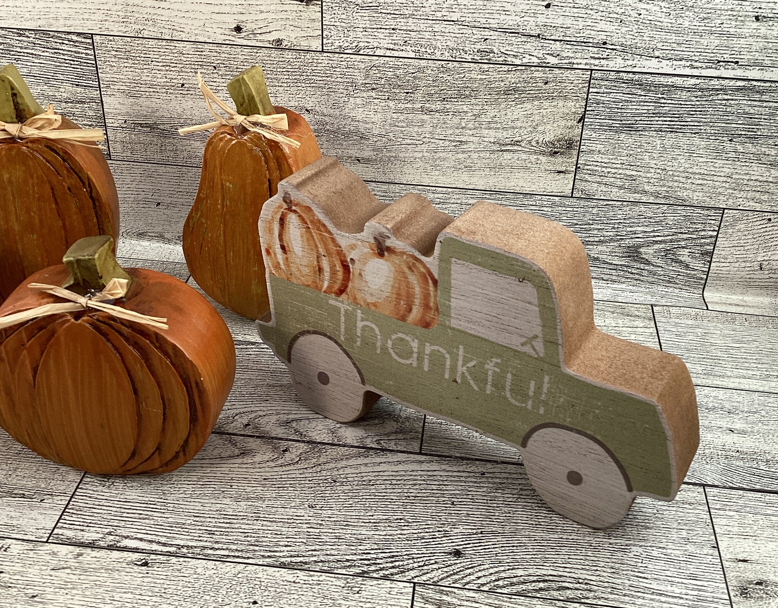 AGD Fall Decor - Resin Pumpkin Wood Thankful Truck Cube Sign Tier Tray 5pc