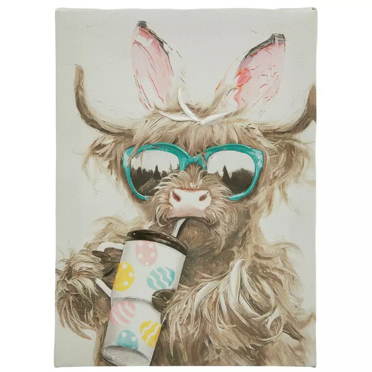 HL Easter Decor - Highland Cow Bunny Ears Canvas Wall Decor