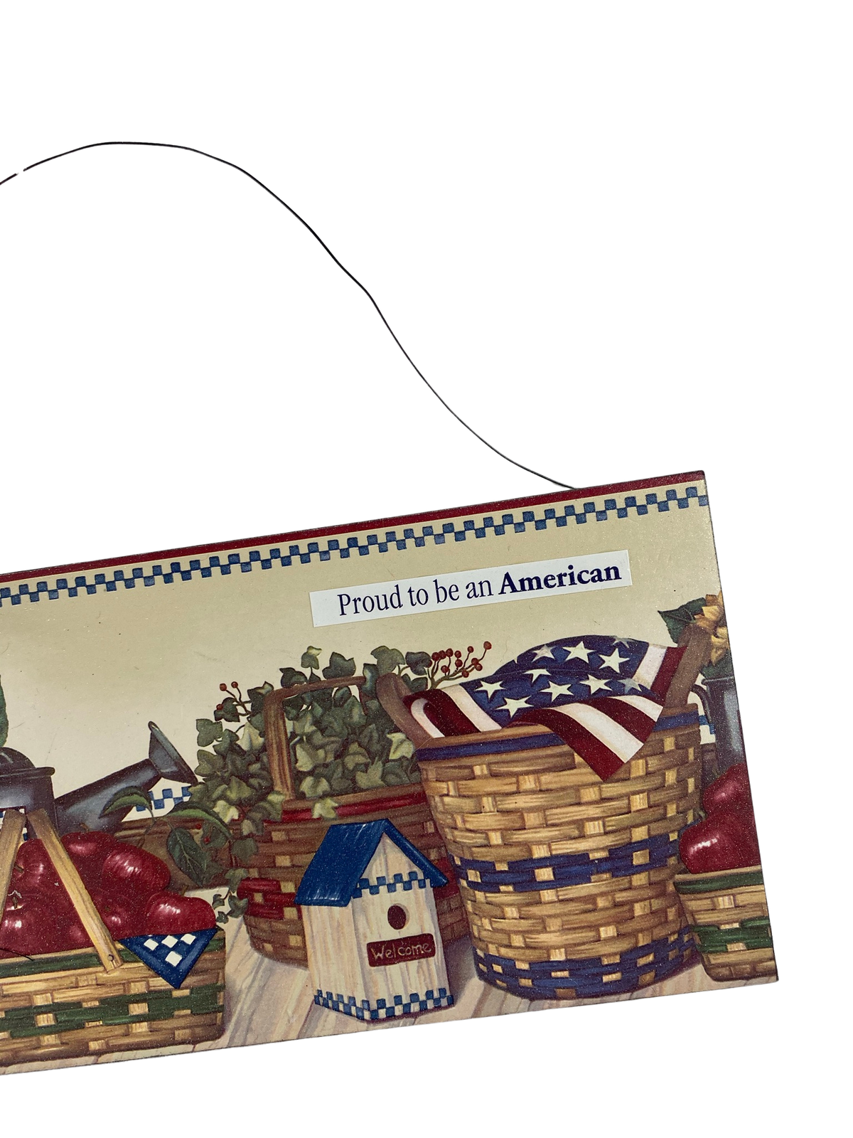 AGD Patriotic Decor - Prim Apple Basket Proud American Plaque Sign