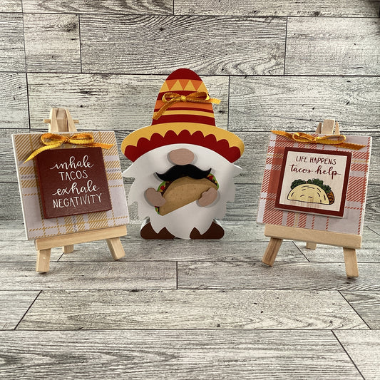 AGD Cinco De Mayo Decor - Taco Easel Chunky Gnome Tier Tray 3pc