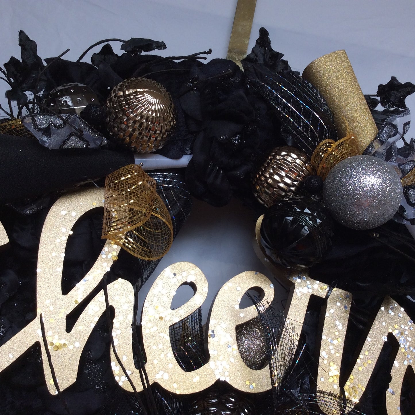 AG Designs New Years Decor - Elegant Cheers Black Rose Lighted Wreath