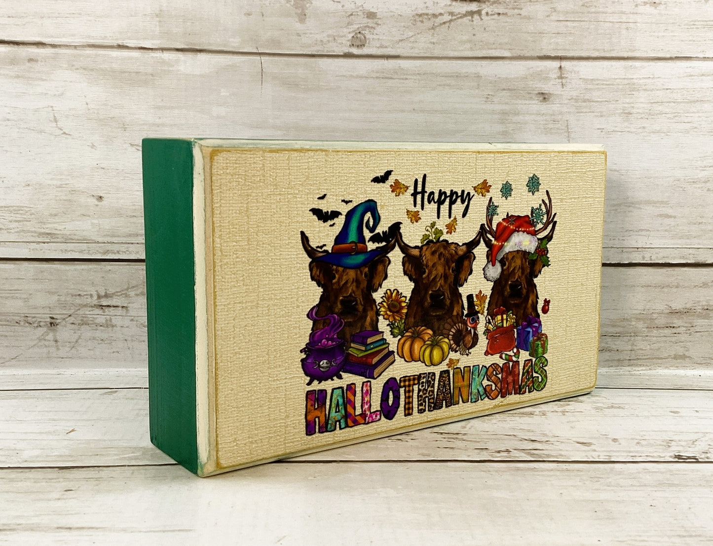 AGD Fall Decor - Highland Scottish Cow Hallothankmas Seasonal Box Sign