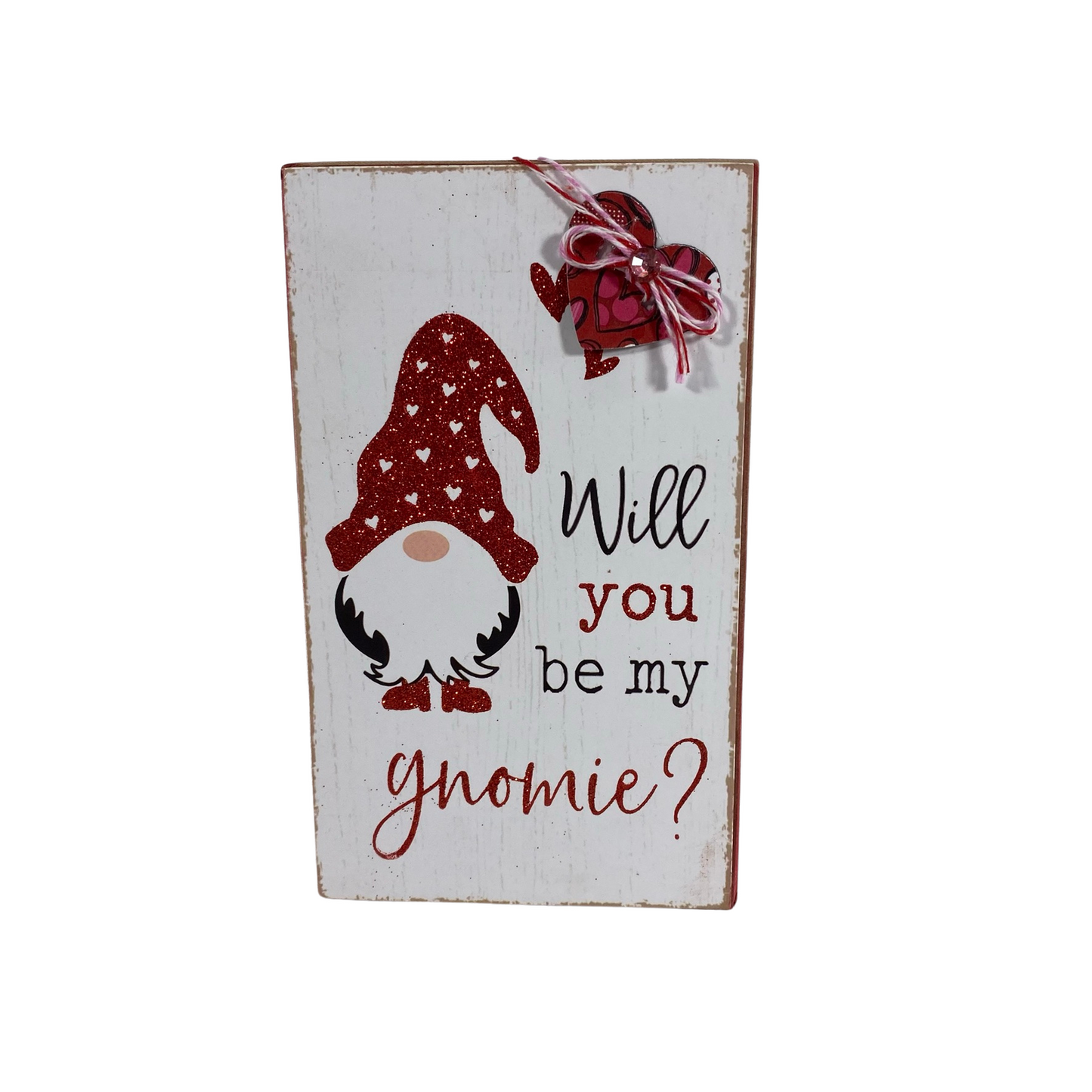 AGD Valentines Decor - Ole Lena Fabric BE My Gnomie Gnome Sign 3pc