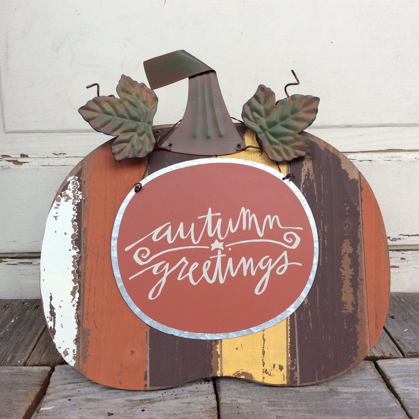 AGD Fall Decor - Slat Pallet Pumpkins Give Thanks Autumn Greetings  2pc