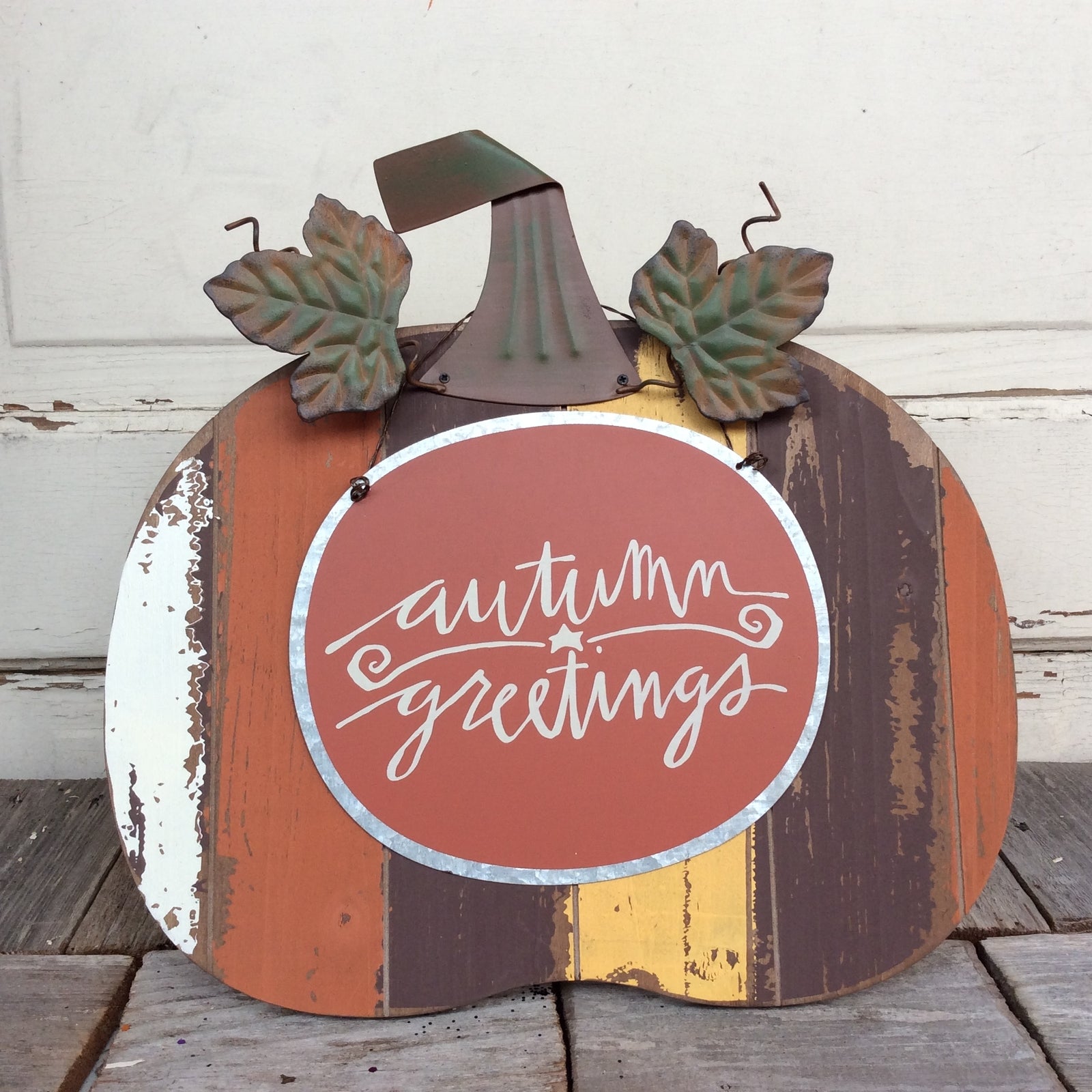 AGD Fall Decor - Slat Pallet Pumpkins Give Thanks Autumn Greetings  2pc