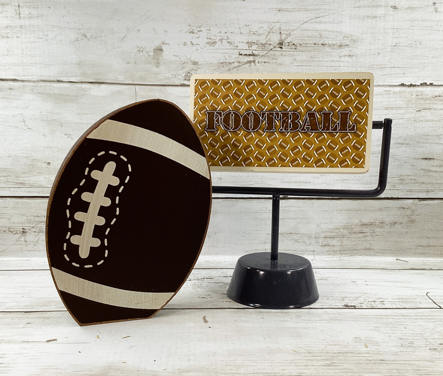 AGD Fall Decor - Football Touchdown Reversible Goal Post Sign Tier Tray 2pc Set