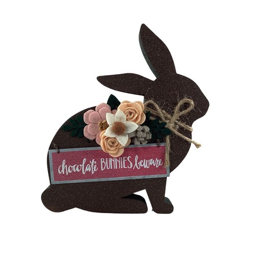 AGD Easter Decor - MDF Chunky Chocolate Bunny Beware Sitter