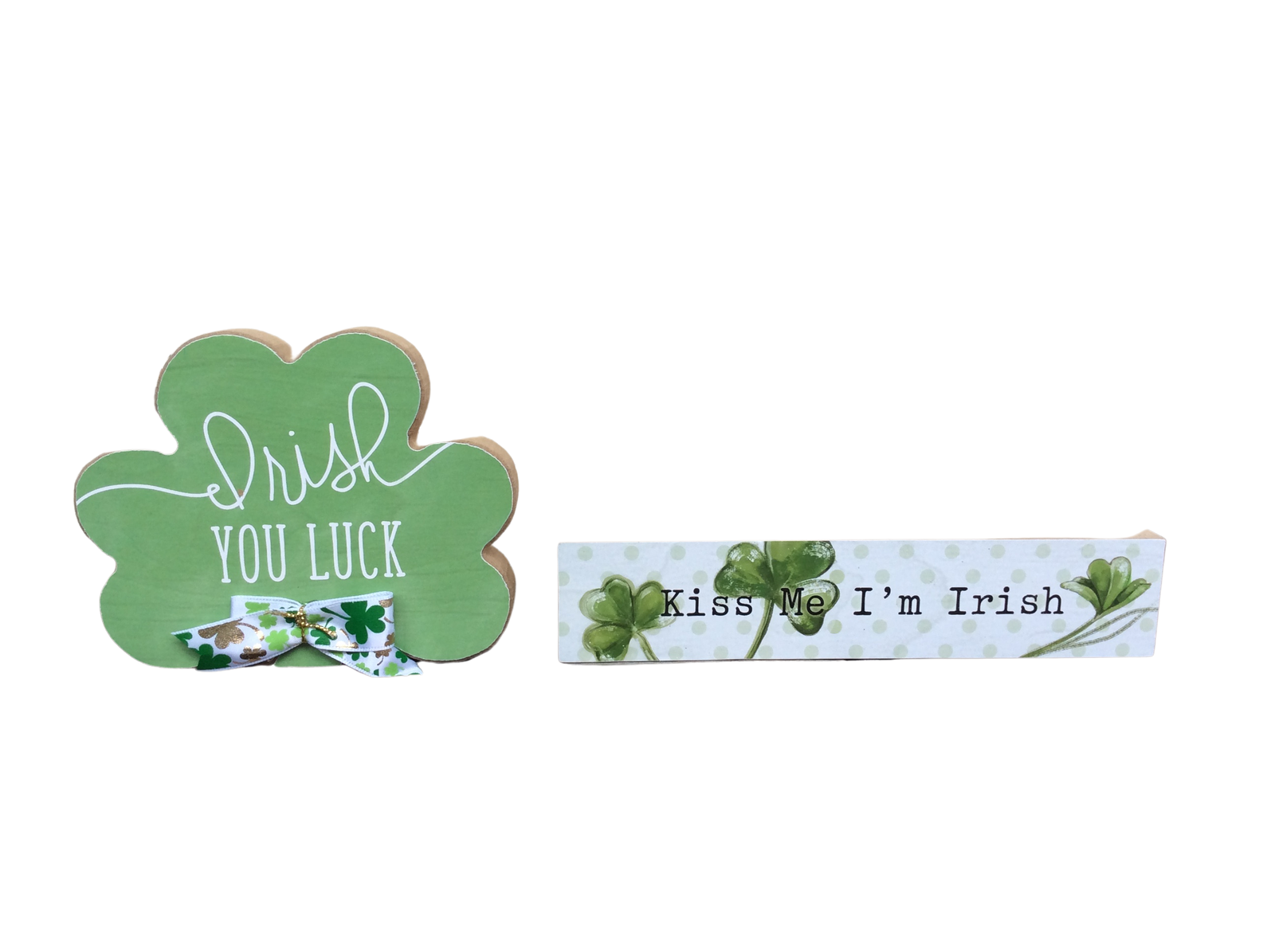 AGD St Patrick's Decor - Kiss Me I'm Irish Chunky Shamrock & Sign 2pc.