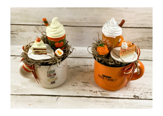 AGD Fall Decor - Fairy Garden Pumpkin Spice Latte Dessert Mug 2pc Set