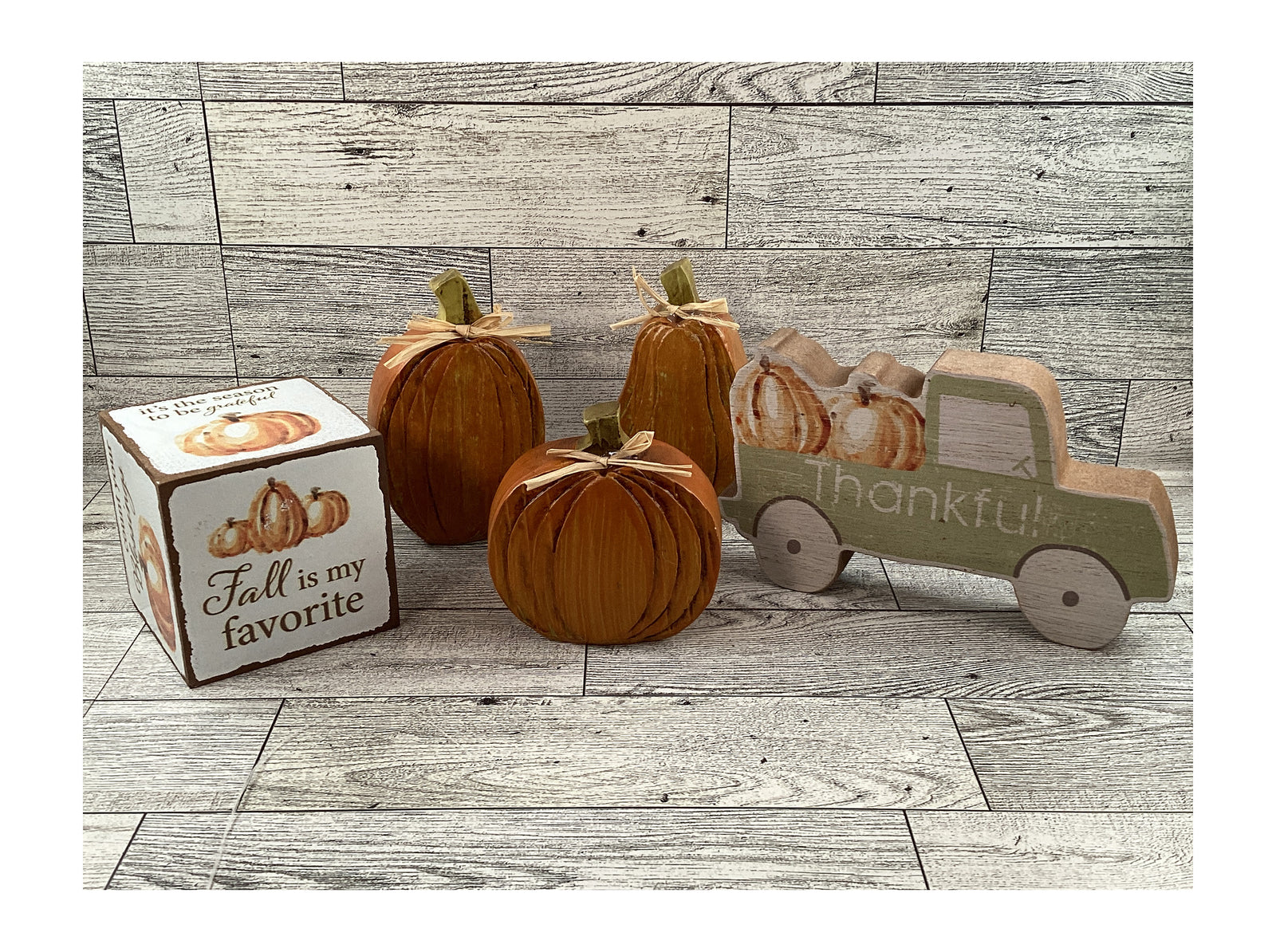 AGD Fall Decor - Resin Pumpkin Wood Thankful Truck Cube Sign Tier Tray 5pc