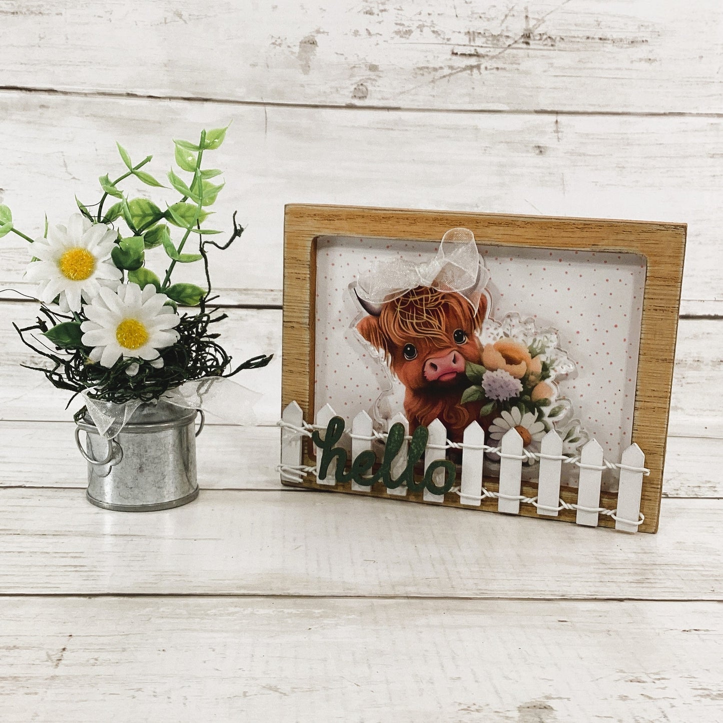 AGD Spring Decor - Daisy Sunshine Highland Cow Milk Can Floral 2pc