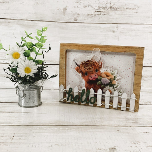 AGD Spring Decor - Daisy Sunshine Highland Cow Milk Can Floral 2pc