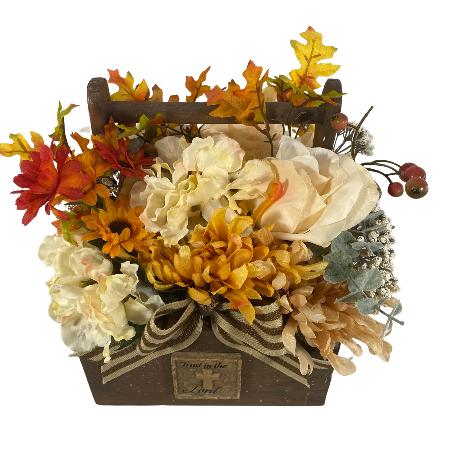 AGD Fall Decor - Trust in the Lord Wood Crate Floral Flower Centerpiece