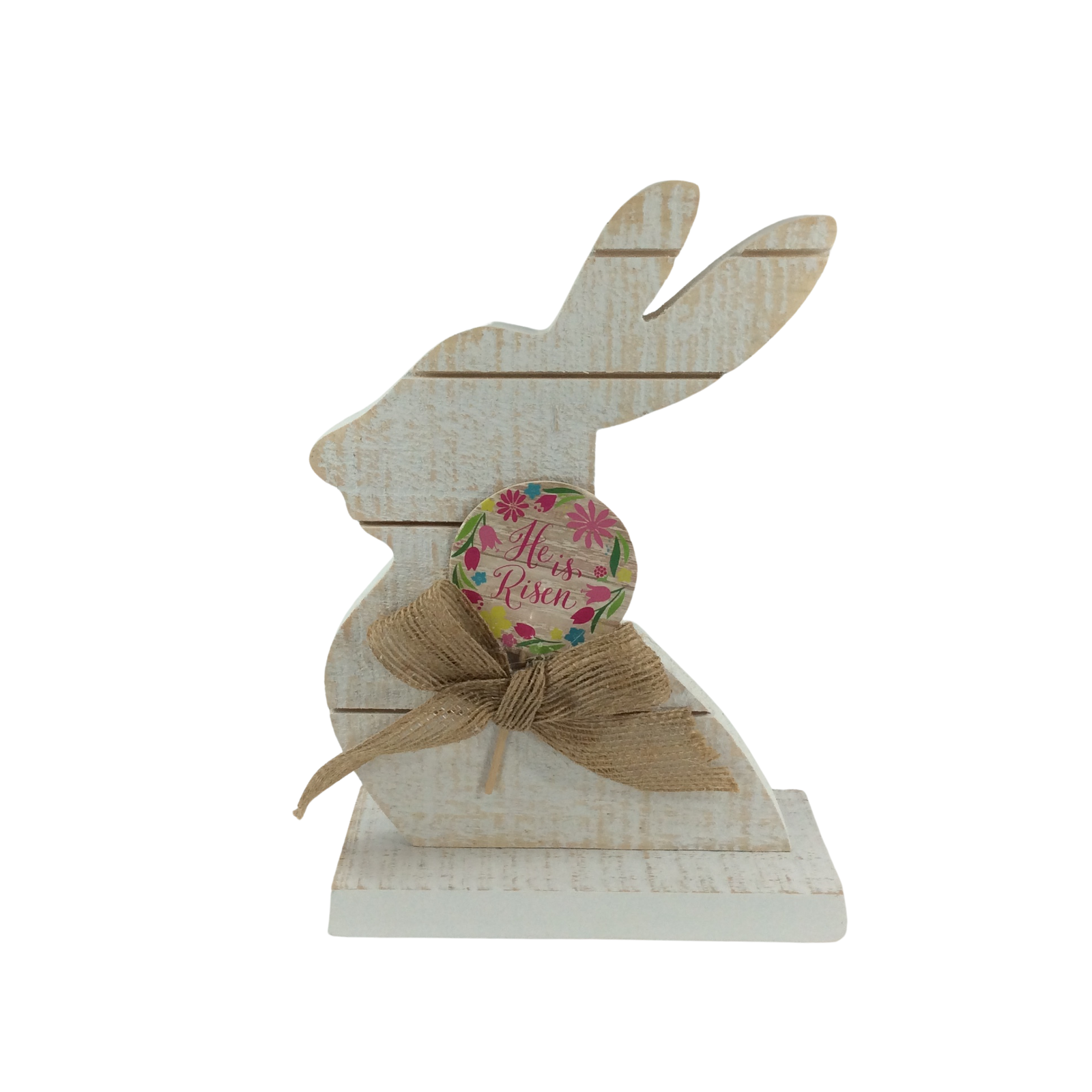 AGDEaster Decor - He is Risen Small White Wood Slat Bunny