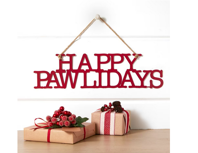 Lakeside Christmas Decor - Happy Howlidays Red Metal Wreath Wall Sign