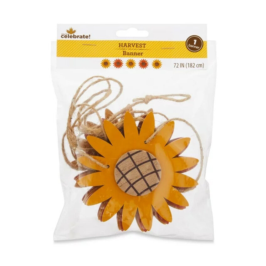 WM Fall Decor  – Farmhouse Harvest Wood Sunflower Garland  6ft.