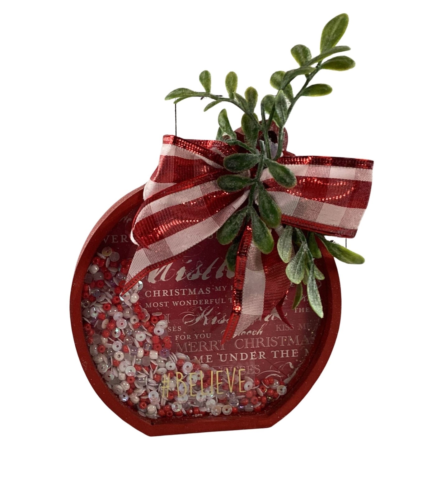 AGD Christmas Decor - Mistletoe Ornament Chunky Wood Dry Snow Shaker