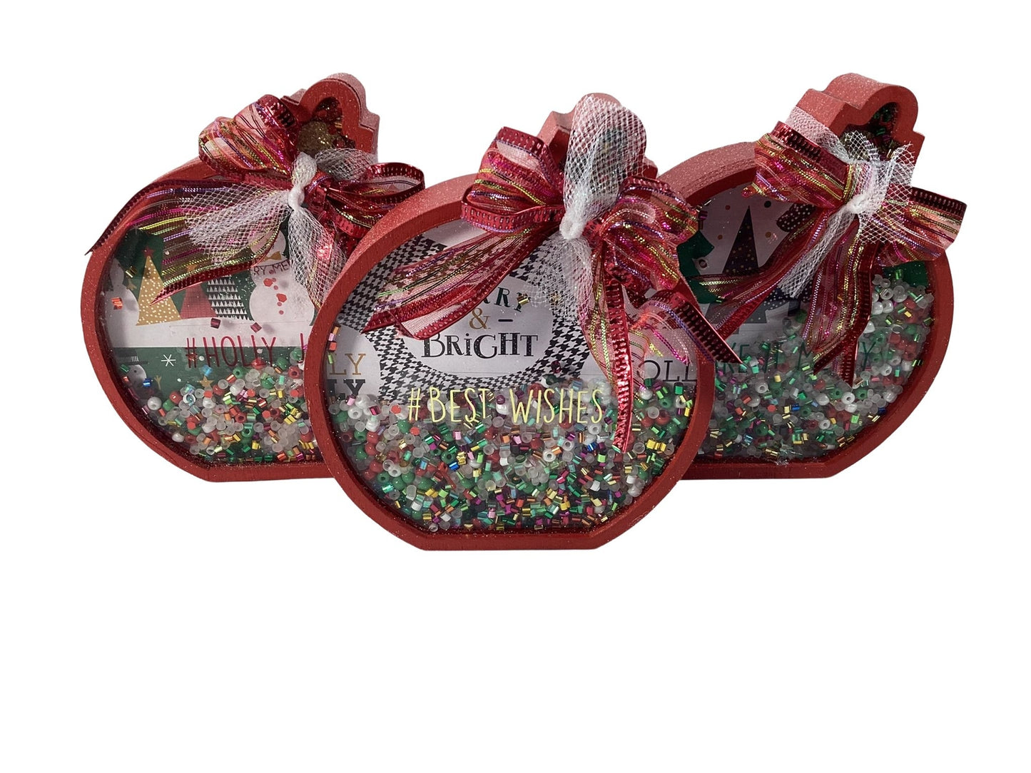 Christmas Decor - Ornament Bulbs Chunky Wood Shaker Sitters 3pc Set