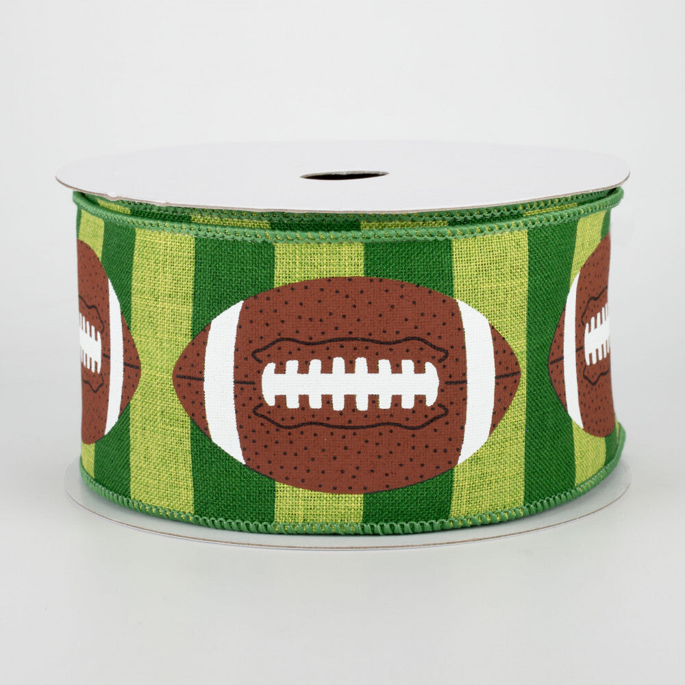 Fall Craft Supply Wired Football Green Stripe Canvas Ribbon 2.5-inch 10yd Roll