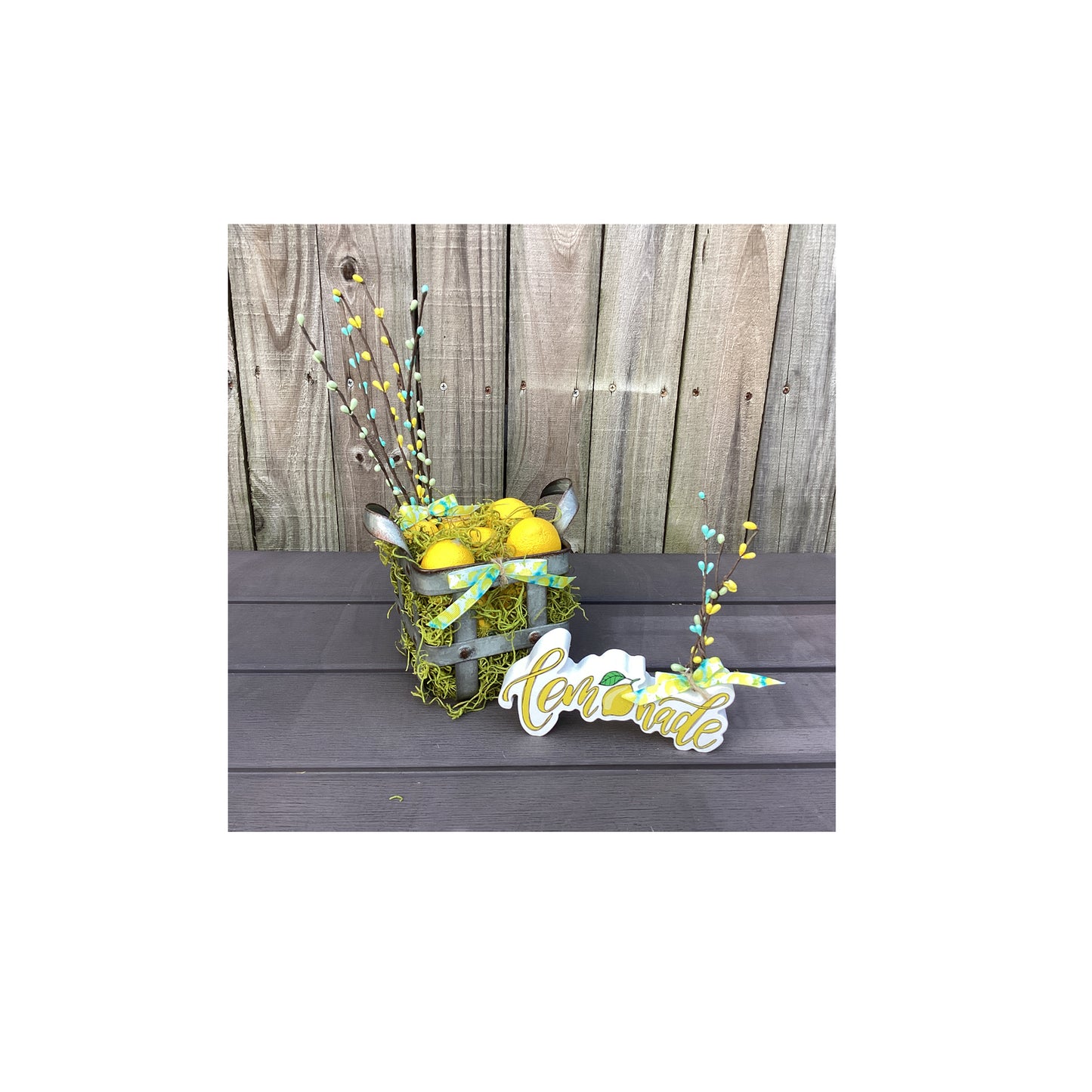 AGD Summer Decor - Lemon Lemonade Theme Floral Galvanized Crate Display