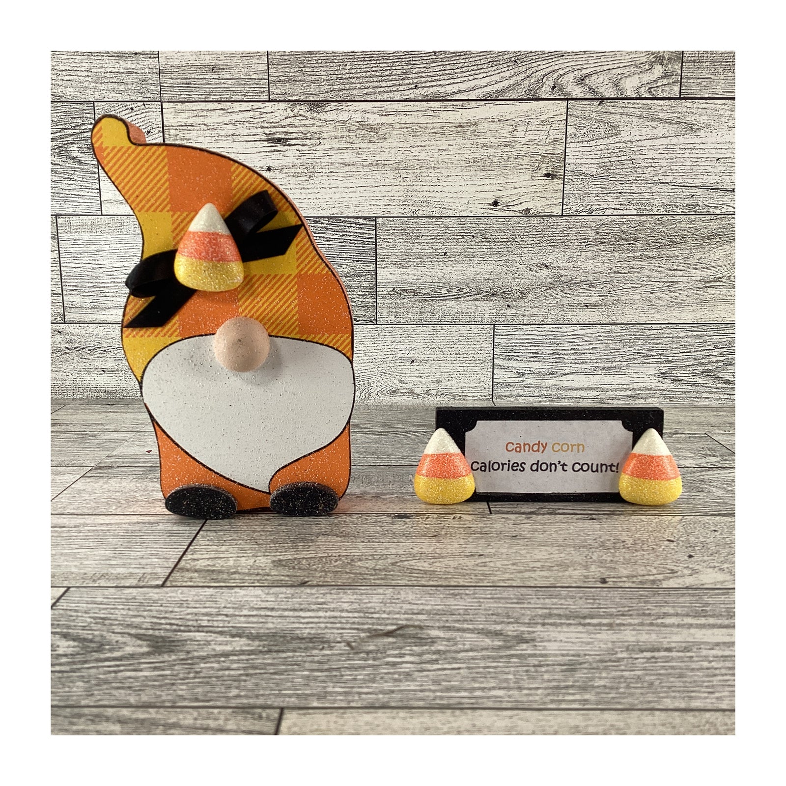 AGD Halloween Decor - Candy Corn Calories Gnome and Sign 2pc Set